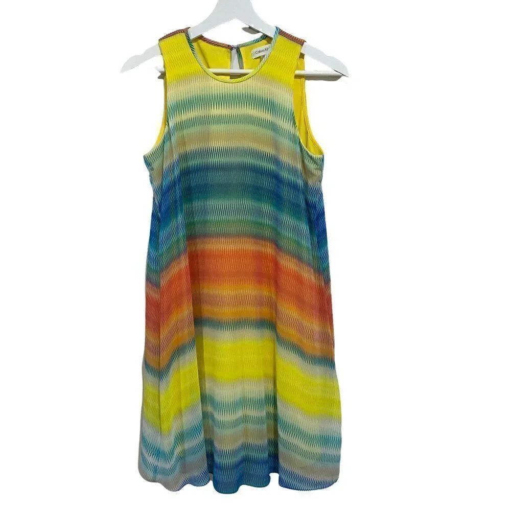 Calvin Klein Sun dress summer sleeveless lined yellow size 4 sheath